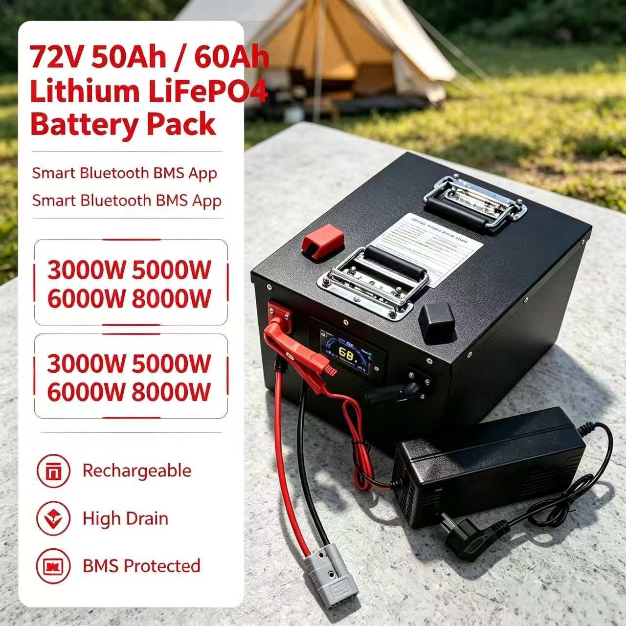 72V 60Ah Lifepo4 Battery Pack - Batterie rechargeable au lithium LiFePO4 72V
